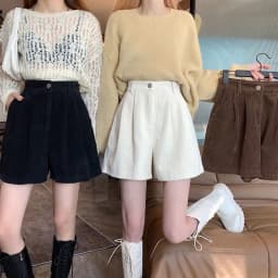 2024 New Corduroy Women's Cargo Shorts Autumn Winter High Waist Wide Leg Shorts Casual Vintage Female Trousers Fashion