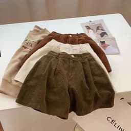 2024 New Corduroy Women's Cargo Shorts Autumn Winter High Waist Wide Leg Shorts Casual Vintage Female Trousers Fashion