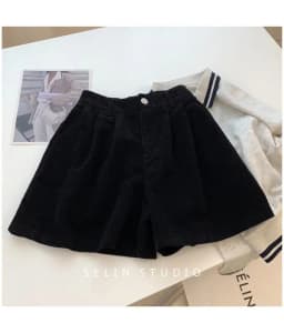 2024 New Corduroy Women's Cargo Shorts Autumn Winter High Waist Wide Leg Shorts Casual Vintage Female Trousers Fashion