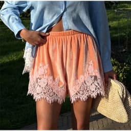 Contrast Lace Hem Elastic Waist Women's Shorts Mint Green Relaxed Shorts Raw Edge Relaxed Shorts Home Relaxing Wear