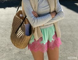 Contrast Lace Hem Elastic Waist Women's Shorts Mint Green Relaxed Shorts Raw Edge Relaxed Shorts Home Relaxing Wear