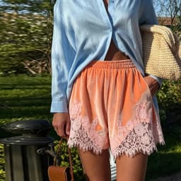 Contrast Lace Hem Elastic Waist Women's Shorts Mint Green Relaxed Shorts Raw Edge Relaxed Shorts Home Relaxing Wear