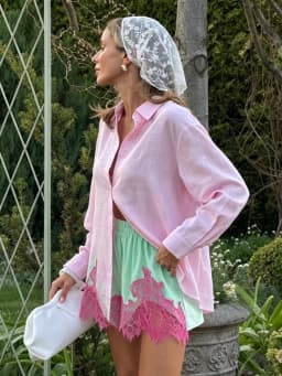 High Street Mint Green Velvet Shorts With Patchwork Lace Trim Paneled Elastic Waist Trousers Women Chic Edgy 2026 Summer Outfits