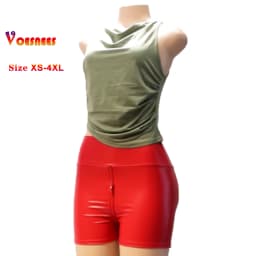Black Matte Leather Women Shorts High Waist Bodycon Push Up Red Shorts Joggers Sports Fitness Sexy Wetlook Clubwear Slim Shorts
