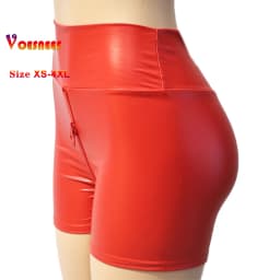 Black Matte Leather Women Shorts High Waist Bodycon Push Up Red Shorts Joggers Sports Fitness Sexy Wetlook Clubwear Slim Shorts