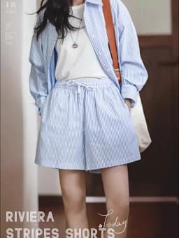 Maden Japanese Casual Blue and White Striped Shorts for Women Cotton Loose Sports Wide Leg Short Pants High Waist Bermuda Shorts