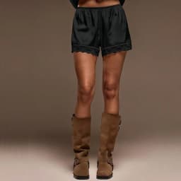 Women Y2k Slik Satin Lounge Shorts Elastic Waist Lace Patchwork Loose Pajamas Shorts Sleepwear Home Botton