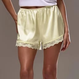 Women Y2k Slik Satin Lounge Shorts Elastic Waist Lace Patchwork Loose Pajamas Shorts Sleepwear Home Botton
