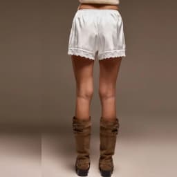 Women Y2k Slik Satin Lounge Shorts Elastic Waist Lace Patchwork Loose Pajamas Shorts Sleepwear Home Botton
