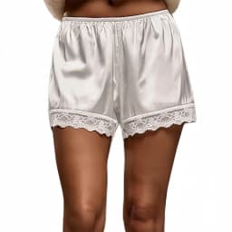 Women Y2k Slik Satin Lounge Shorts Elastic Waist Lace Patchwork Loose Pajamas Shorts Sleepwear Home Botton