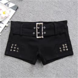 Black Sexy Hot Girl Low-Waisted Jean Shorts Woman American Retro Elastic Slim Ultrashort Jeans Gothic Y2K Rivet Denim Shorts