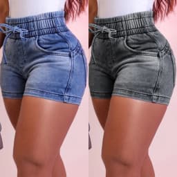 Women Summer Denim Shorts Ladies Elastic Waist Bandage Jeans Skinny Short Pants Feminina