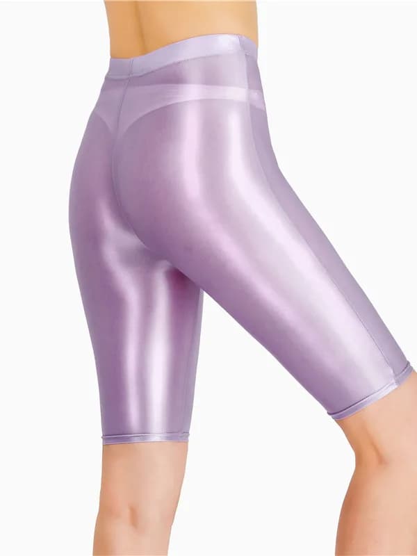 New Oil Glossy Mesh Seven Points Shorts Sexy Yoga Pants High Elasticity Perspective Korean Style Women Fashion Polychrome 4HOA