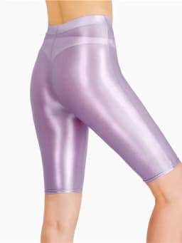 New Oil Glossy Mesh Seven Points Shorts Sexy Yoga Pants High Elasticity Perspective Korean Style Women Fashion Polychrome 4HOA