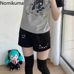 Cotton Shorts Women Print Cute Pantalones Cortos De Mujer 2025 New Bottoms Casual Fashion Elastic Waist Summer Wide Leg Pants