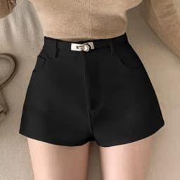 FOTVOTEE Fashion High Waisted Shorts Women Casual Solid Slim Short Pants with Belt 2025 New Retro All Match Simple Female Shorts