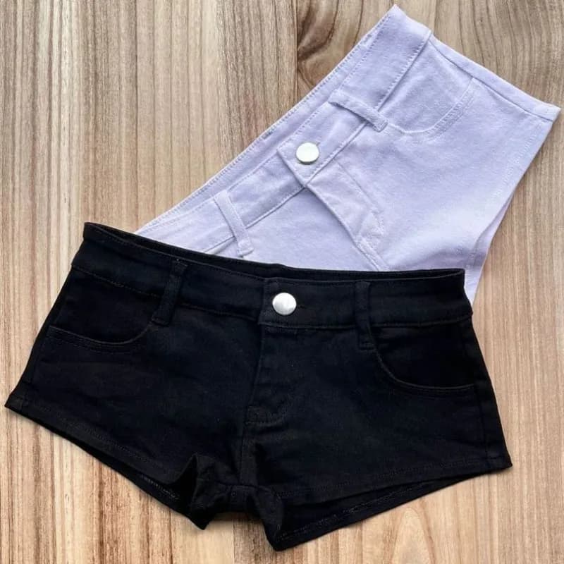 Sexy Elastic Super Shorts Y2K Spice Girl Style Hot Pants Super Low Waist Cotton Tight Black and White Shorts