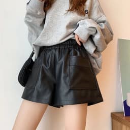 High Waist PU Leather Shorts Pants Women's Loose Casual Wide Leg Trousers Autumn Winter plus Size Fashion plus Size Bootcut