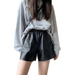 High Waist PU Leather Shorts Pants Women's Loose Casual Wide Leg Trousers Autumn Winter plus Size Fashion plus Size Bootcut