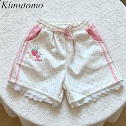 Kimutomo Shorts Women Embroidery Strawberry Loose Sweet Summer New Fashion Y2k Aesthetic Harajuku Shorts Female Preppy Style