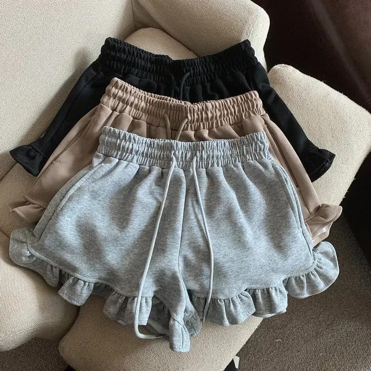 Extra size spice girls wooden ear edge sweet spicy shorts female summer fat sister everything temperament ballet style pants