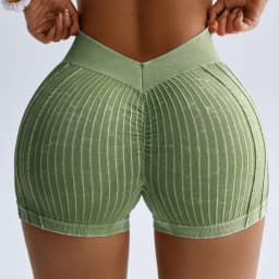 Women Gym Sand Wash Shorts V Back Biker Scrunch Sports Thread Pants Yoga Fitness Workout Training High Waist Tights Sportswear