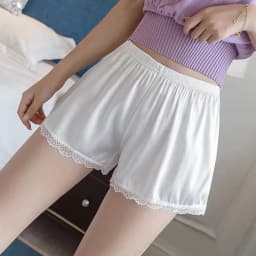 Women Spring Summer Satin Silk Lace Safety Shorts Pants Loose Elastic Waist Home Sleep Shorts Nightwear Bottom Thin Pajamas