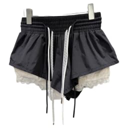 New Bottoms Korean Shorts Women High Waist Casual Patchwork Lace Wide Leg Shorts Bandage Chic Summer Pantalones Cortos De Mujer