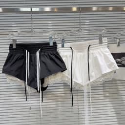 New Bottoms Korean Shorts Women High Waist Casual Patchwork Lace Wide Leg Shorts Bandage Chic Summer Pantalones Cortos De Mujer