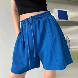 Rose Red Casual Summer Shorts for Women Loose Wide Leg Elastic Waist Drawstring Short Woman Solid Color Sports Short with Pocket
