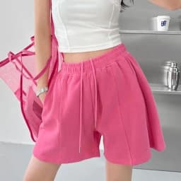Rose Red Casual Summer Shorts for Women Loose Wide Leg Elastic Waist Drawstring Short Woman Solid Color Sports Short with Pocket