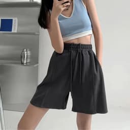 Rose Red Casual Summer Shorts for Women Loose Wide Leg Elastic Waist Drawstring Short Woman Solid Color Sports Short with Pocket