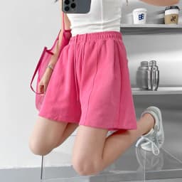 Rose Red Casual Summer Shorts for Women Loose Wide Leg Elastic Waist Drawstring Short Woman Solid Color Sports Short with Pocket