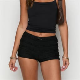 Women Y2k Ruched Lace Micro Shorts Low Rise Frill Ruffle Mini Shorts Cute Lolita Bloomers Boyshorts Solid Casual Loungewear