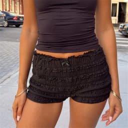 Women Y2k Ruched Lace Micro Shorts Low Rise Frill Ruffle Mini Shorts Cute Lolita Bloomers Boyshorts Solid Casual Loungewear