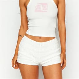 Women Y2k Ruched Lace Micro Shorts Low Rise Frill Ruffle Mini Shorts Cute Lolita Bloomers Boyshorts Solid Casual Loungewear