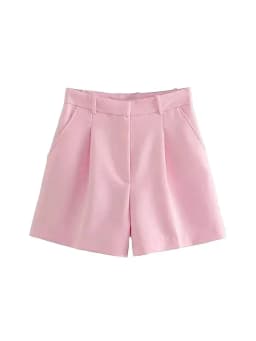 Women Fashion Side Pockets Front Darts Bermuda Shorts Vintage High Waist Zipper Fly Female Short Pants Mujer