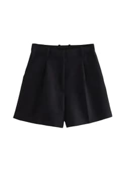 Women Fashion Side Pockets Front Darts Bermuda Shorts Vintage High Waist Zipper Fly Female Short Pants Mujer