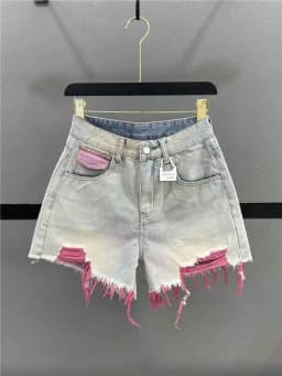 Korean Style Pink Hole Denim Shorts Women Summer New High Waist Raw Edge A-line Hot Girls Shorts Fashion Niche Slim Hot Pants