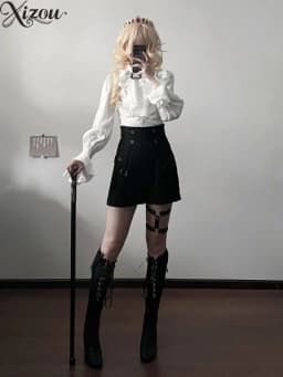 Lolita Prince Vintage Palace British High Waist Shorts Summer Button Metal Ring Pocket Short Solid Color Black White 2026