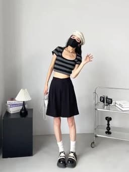 Knee Length Suit Shorts for Women Summer Thin High Waisted A-Line Wide Leg Pants Woman Loose Black Straight Leg Short Shorts