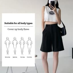 Knee Length Suit Shorts for Women Summer Thin High Waisted A-Line Wide Leg Pants Woman Loose Black Straight Leg Short Shorts