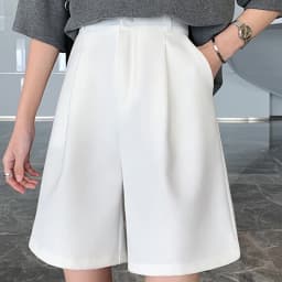 Knee Length Suit Shorts for Women Summer Thin High Waisted A-Line Wide Leg Pants Woman Loose Black Straight Leg Short Shorts