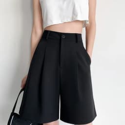 Knee Length Suit Shorts for Women Summer Thin High Waisted A-Line Wide Leg Pants Woman Loose Black Straight Leg Short Shorts