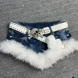 Japanese Gothic Style Denim Shorts Women Vintage Fashion Plush Patchwork Slim Short Pants Girls Casual Y2k Aesthetic Jean Shorts