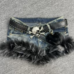 Japanese Gothic Style Denim Shorts Women Vintage Fashion Plush Patchwork Slim Short Pants Girls Casual Y2k Aesthetic Jean Shorts