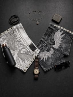 Angel Wings Embroidered Back Shorts Women White Black Acid Wash Side Studs Rivets Lettering Low Rise Distressed Y2K Streetwear