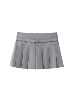 Pleated Shorts Skirts for Women, With Belt,Side Zipper, Mid Waist, Female Skort,Fashion