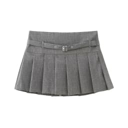 Pleated Shorts Skirts for Women, With Belt,Side Zipper, Mid Waist, Female Skort,Fashion