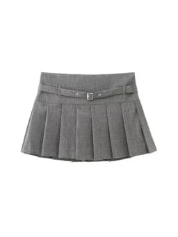 Pleated Shorts Skirts for Women, With Belt,Side Zipper, Mid Waist, Female Skort,Fashion